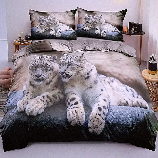 3D Leopard Print Duvet Cover Set King Size Cheeth Bedding Sets King Gray Bed...