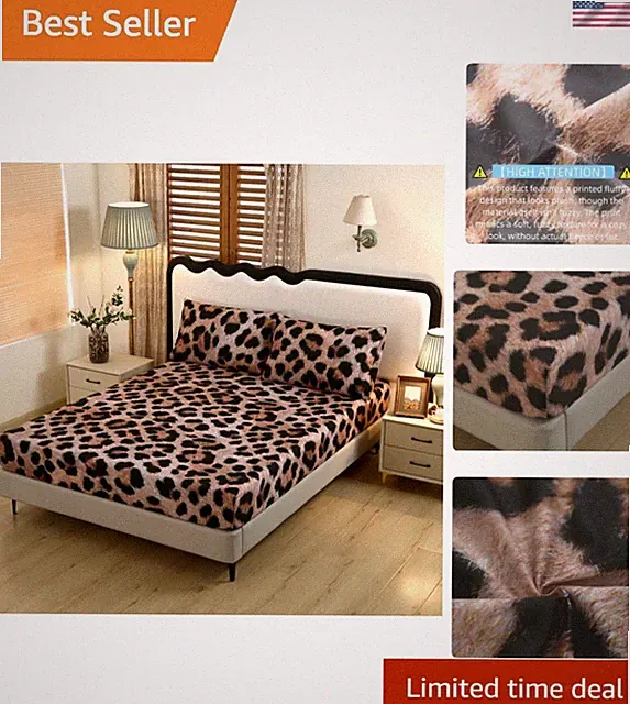 3PCS Cheetah Print Fitted Bed Sheet Twin，Leopard Print Fitted Sheet Deep Pock...