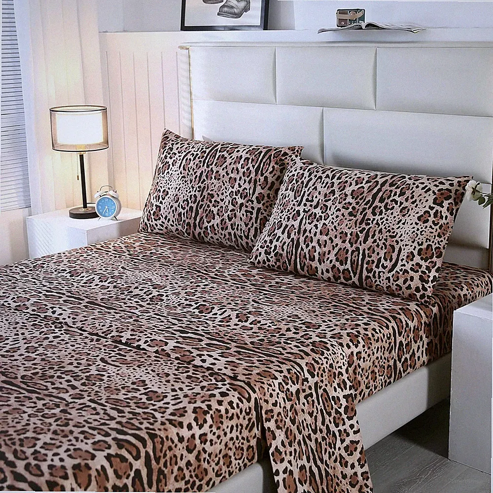 4PCS Leopard Bedding Sheets Queen Size Leopard Print Sheet Set Included 1 Fitted