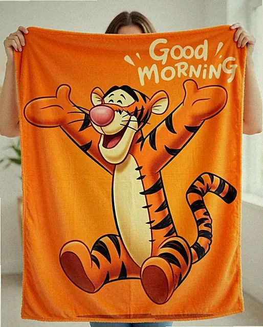 Adorable Tiger Character Flannel Blanket Soft Cozy Bed Sofa Throw