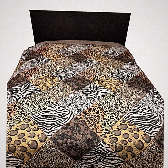 Animal Print Patchwork Quilt Reversible Gray Back 96x68 Full Double Bedspread