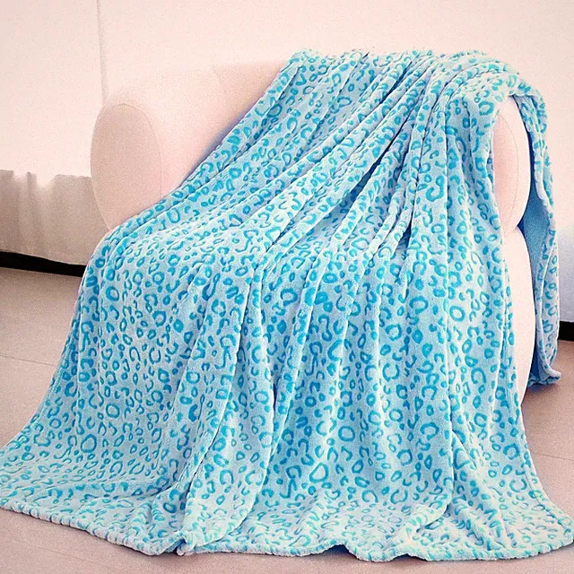 Blue Leopard Fleece Plush Throw Size 50" x 60" (130 x 150 cm) Leopard Blue