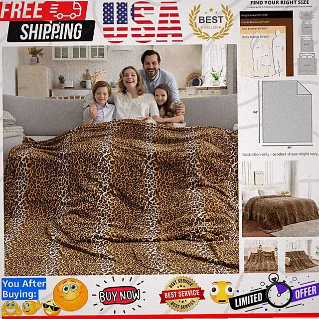 Fleece King Size Super Soft Cozy Leopard Print Blanket for Couch Bed, Cheetah...