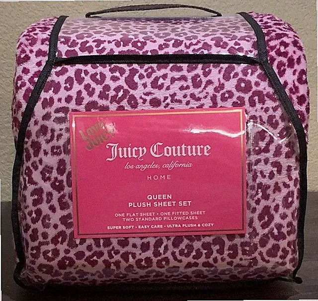 Juicy Couture Plum/Pink Leopard Print 4-piece QUEEN Plush Sheet Set Soft & Cozy