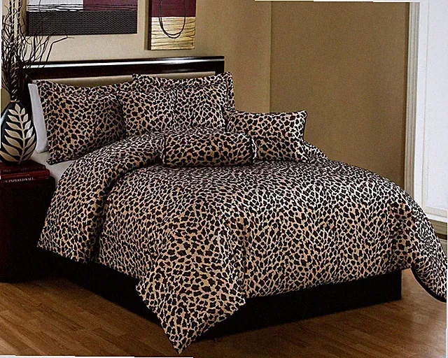 Leopard Print 7-Piece Queen Comforter Set in Black & Brown