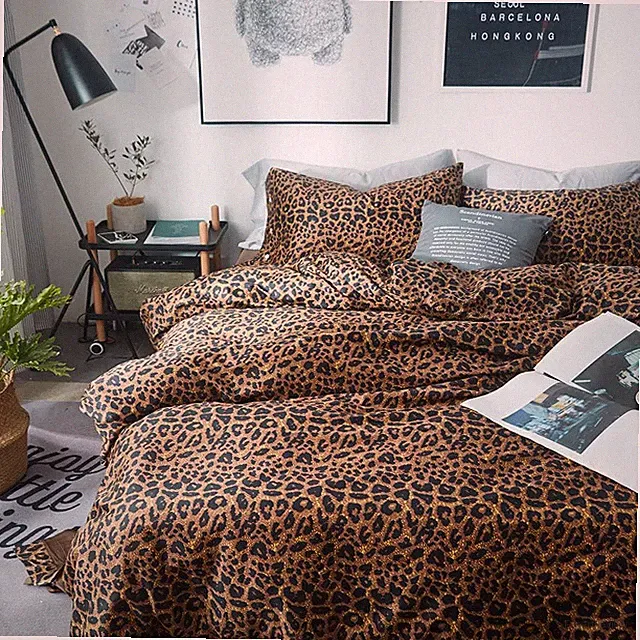 Leopard Print Duvet Cover Queen Size Long Staple Cotton Queen Bedding Set with Z