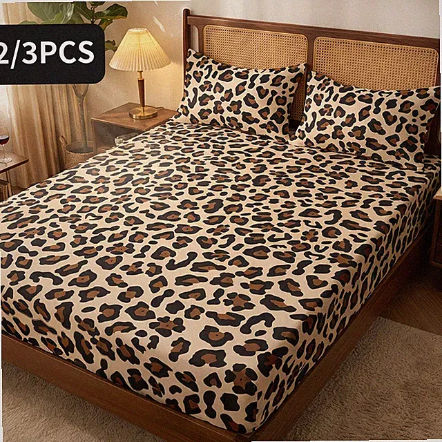 Leopard Print Fitted Sheet Set Deep Pocket Twin Queen King Soft Bedding