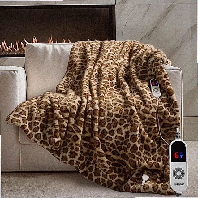 Luxury Faux Fur Heated Blanket – Leopard Print, 50x60