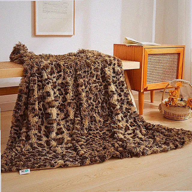 Luxury Faux Fur Leopard Print Throw Soft 50X60 Cheetah Print Fluffy Blanket Sh