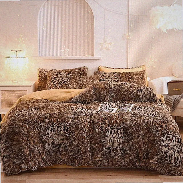 Mengersi Leopard Print Duvet Cover Set Shaggy Fluffy Duvet Cover Set,Cheetah...