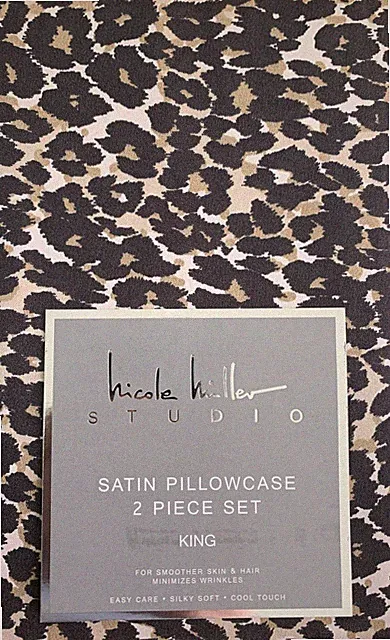 NWT Nicole Miller Studio Set King Pillowcases Satin Leopard Animal Cheetah Print