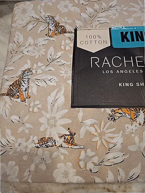 Rachel Zoe KING sheet set 100% cotton Tiger Print Beige Floral NEW