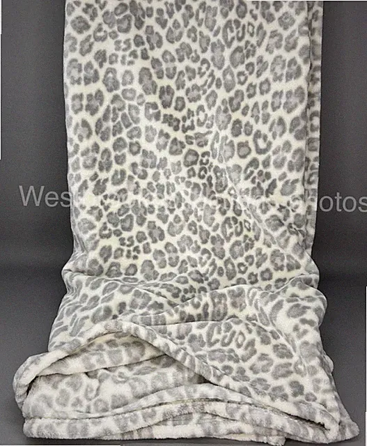 Rachel Zoe Snow Leopard Throw Blanket Microfleece Gray Cream 60x70 Oversize