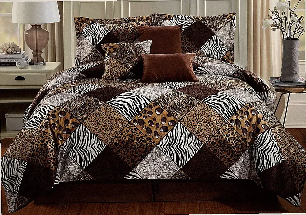 Safari Animal Print 7-Piece Queen Comforter Set with Pillows & Bed Skirt