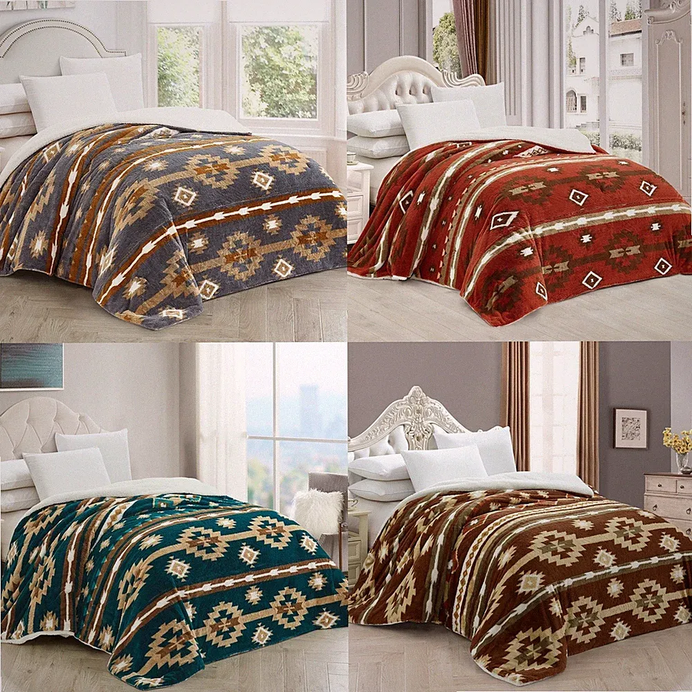 Southwest Faux Fur Bed Blanket with Sherpa Backing –Soft Warm Thick & Cozy Queen