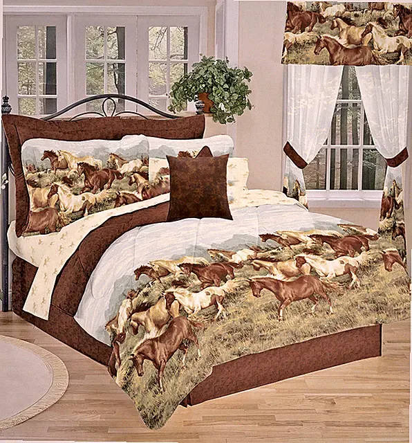 THUNDER RUN Brown Horse COMFORTER Bedding Set+Sheets+Sham(s)+Bedskirt