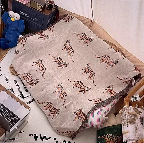 Tiger Pattern Woven Throw Blanket 51x71 in Jungle Animal Decor