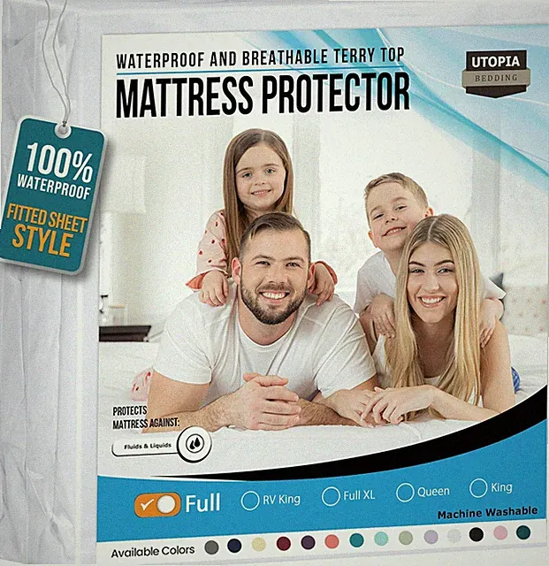 Utopia Bedding Waterproof Mattress Protector Full Size, Premium 200 GSM Terry Ma