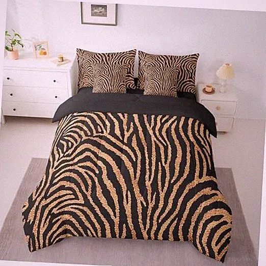 Zebra Print Comforter Set in a Bag 7 Pieces,Zebra Stripe Twin Brown Black